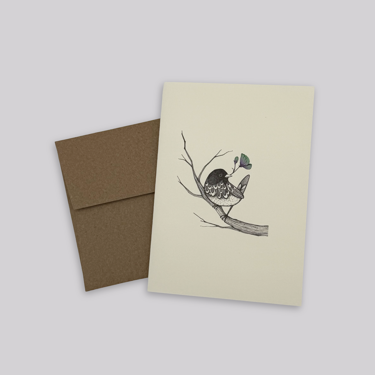 Sweet Pea Flower and Junco - Note Card