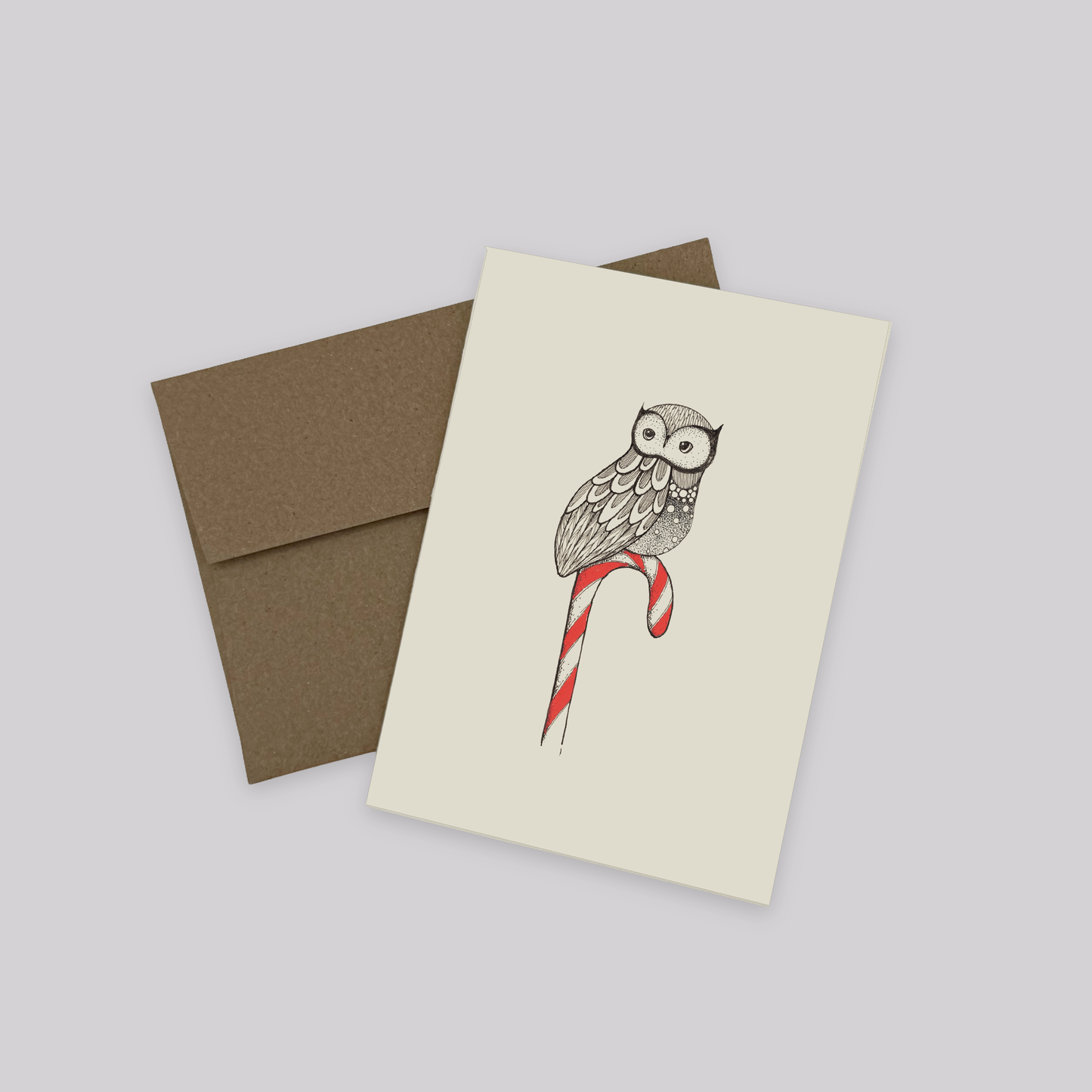 Candy Cane Owl - Note Card