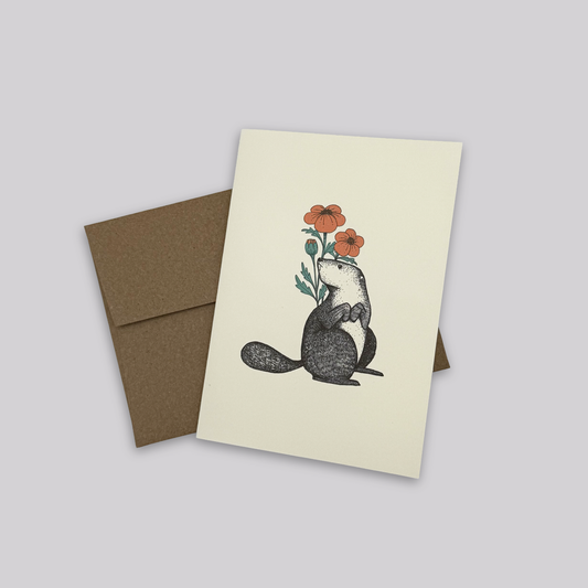 Beaver with Flower - Note Card